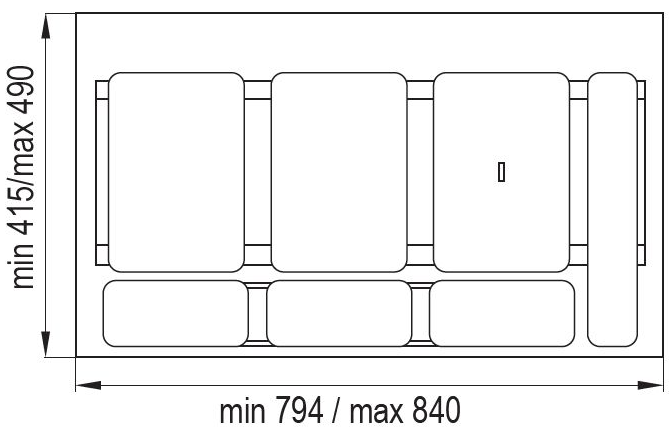 Technický nákres Sorter Sistema 902, 2x7,5L+2x16L