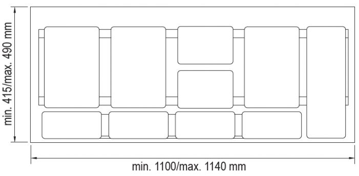 Technický nákres Sorter Sistema 916, 2x6,5L+3x14L
