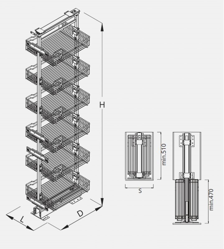 Technický nákres Potravinová skříň Cargo, economic, stříbrná
