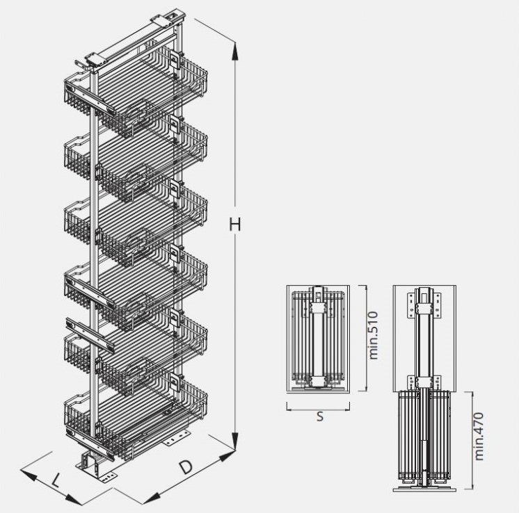 Technický nákres Potravinová skříň Cargo Economic s plným dnem, bílá