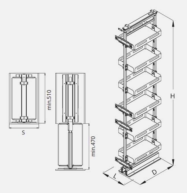 Technický nákres Potravinová skříň Cargo Prestige Supreme, bílá BOX