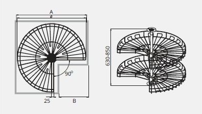 Technický nákres Otočný koš (karusel) 3/4, bílý