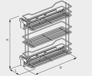 Technický nákres Výsuvný třípoličkový koš boční Cargo Prestige, levý, antracit