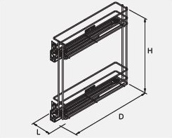 Technický nákres Výsuvný dvoupoličkový koš boční Cargo PRO, levý, antracit
