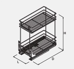 Technický nákres Výsuvný dvoupoličkový koš spodní Cargo PRO, stříbrný