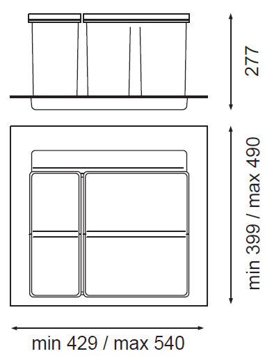 Technický nákres Sorter Sistema 9XL 600A, 26L+11L