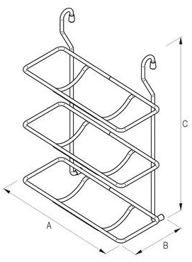 Technický nákres Závěsný koš na láhve třípoličkový, chrom